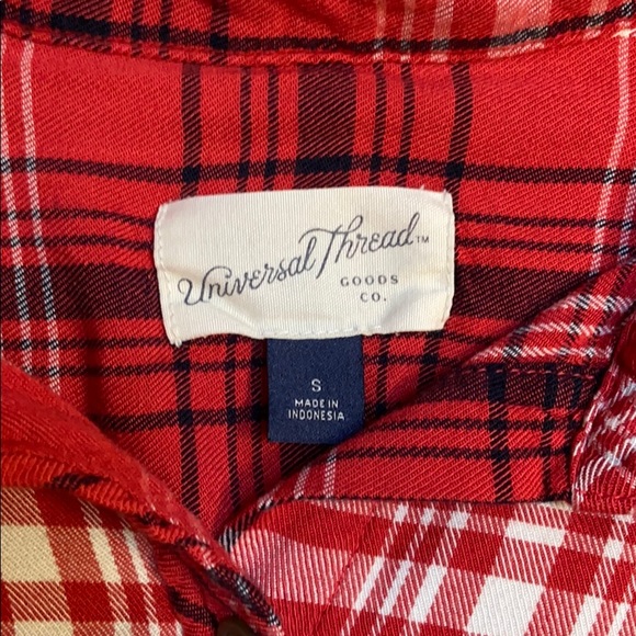Plaid Dressy Rayon Soft Red Flannel-Look Button Down Button Front Shirt Blouse - Picture 10 of 11